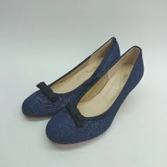 ◇ Le Talon アーモンドトゥ ウェッジソール リボン フェミニン パンプス サイズ37 ブルー レディース E  【1308160032787】