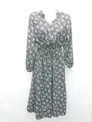 ◇ ROPE PICNIC 花柄 総柄 ウエストゴム 長袖 ロング ワンピース サイズ38 ブラック レディース E  【1308160033623】