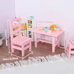 3点セット ミニチュア家具 1/6スケール ピンク 椅子 机 イス テーブル ミニ 家具 ドールハウス 撮影用 バービー人形サイズ フィギュア 小物 雑貨 おもちゃ 装飾用 t9600