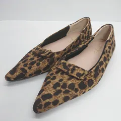 ◇ SESTO セスト レオパード ポインテッドトゥ ぺたんこ フラットパンプス サイズ24.5 ブラウン レディース E  【1308160034439】