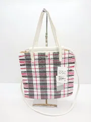 ◇ ◎ ●未使用● Laugoa ラウゴア チェック柄 2WAY レザーハンドル かごショルダー バッグ ホワイト レディース E  【1308160034033】