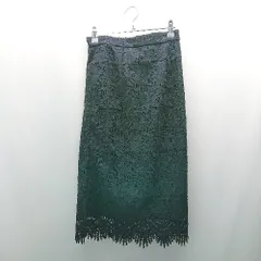 ◇ MEW'S REFINED CLOTHES バックジップ ウエストゴム 裏地 レース 膝丈 タイト スカート サイズM ネイビー レディース E  【1308160041345】