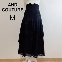 AND COUTURE レースティアードスカート ブラック チェック フレアスカート ロングスカート ラッフルデザイン ハイウエスト レースアップ フェミニン M