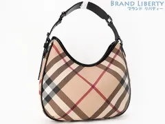 【ほぼ新品】バーバリー　BURBERRY　チェック柄　ワンショルダーバッグ　セミショルダーバッグ　ショルダーバッグ　ハンドバッグ　ホーボーバッグ　ベージュ ブラック　PVC エナメル