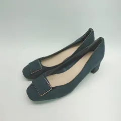 ◇ randa ランダ スエード スクエアトゥ ローヒール カジュアル パンプス サイズ25.5cm ネイビー レディース E  【1308160046692】