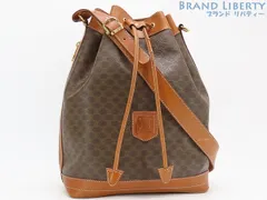 【美品】セリーヌ　CELINE　ヴィンテージ　マカダム　バケツ　巾着型　ショルダーバッグ　ドローストリングバッグ　ブラウン ダークブラウン　PVC レザー