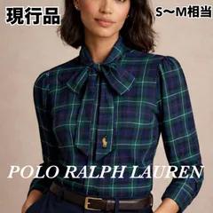 POLO RALPH LAUREN ポロラルフローレン　チェック柄ボウタイリボンシャツ　長袖　ポニー刺繍　S〜M相当　現行品　L0119
