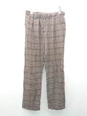 ◇ studio CLIP ウエストゴム チェック柄 リネン使用 カジュアル イージーパンツ サイズL ブラウン レディース E  【1308160049105】