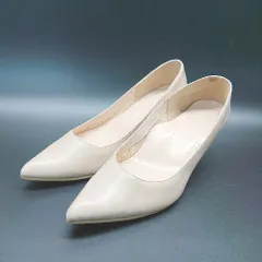 ◇ MAMIAN ポインテッドトゥ 無地 シンプル オフィスカジュアル パンプス サイズ23.5 ピンクベージュ レディース E  【1308160048993】