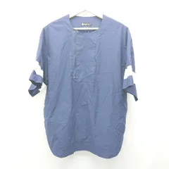 ◇ NUMERALS ハーフジップ 丸首 ワンポイント プルオーバー 半袖 カットソー サイズL ネイビー レディース E  【1308160050828】