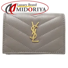 SAINT LAURENT PARIS サンローランパリ オリガミタイニーウォレット カサンドラ マトラッセ 668274 三つ折り財布 カーフ  グレージュ/180280【中古】