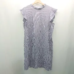 ◇ ◎ KUMIKYOKU 組曲 ストライプ柄 フリル シアー素材 綺麗め 上品 半袖 ミニ ワンピース サイズ7 パープル レディース E  【1308160052020】