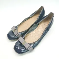 ◇ ESPERANZA エスペランサ リボン スクエアトゥ 上品 綺麗め おしゃれ パンプス サイズ25.0 ネイビー レディース E  【1308160053867】