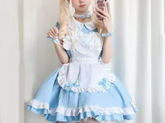 ゴスロリ ワンピース セット 白 レース リボン ロリータ クラシカル ホワイト ライトブルー Sサイズ　CHA111210S