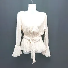 ◇ ◎ rienda リエンダ Vネック 裏地 ウエストゴム 光沢感 長袖 ショート丈 ワンピース サイズF ベージュ レディース E  【1308160053386】