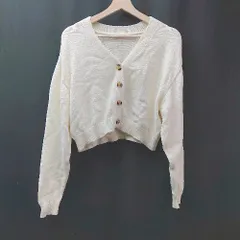 ◇ MLIA INGNI イング Vネック ケーブル ボタン ストレッチ シンプル 長袖 カーディガン サイズM ホワイト レディース E  【1308160060698】