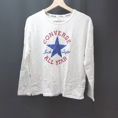 ◇ CONVERSE コンバース フロントデザイン ロゴ カジュアル フィット 長袖 Tシャツ サイズMEDIUM ホワイト レディース E  【1308160061060】
