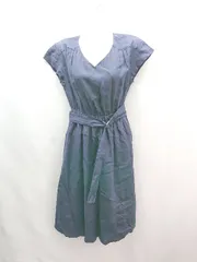 ◇ ◎ nano universe カジュアル シンプル ウエストゴム 半袖 ロング丈 ワンピース サイズ36 ネイビー レディース E  【1308160066997】