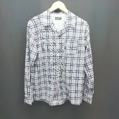 ◇ contribe オープンカラー チェック柄 カジュアル 胸ポケット 薄手 羽織り 長袖 シャツ サイズM グレー メンズ E  【1308160069714】