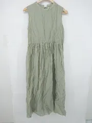◇ Aunt Marie's くすみカラー ギャザー リボン ノースリーブ マキシ ワンピース サイズS モスグリーン系 レディース P  【1308160073728】