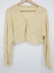 ◇ Solace ソレイス ショート丈 スナップボタン 長袖 ニット カーディガン サイズF ライトイエロー系 レディース P  【1308160073254】