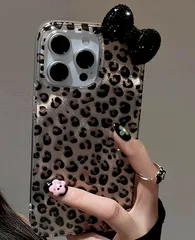 Liberte555 スマホケース ギャル キラキラ 地雷系 韓国 可愛い (ヒョウ柄リボン,  iPhone 16 PRO MAX)