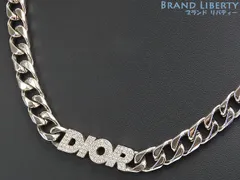 【美品】ディオール オム　Dior Homme　ITALIC チェーンリンク　ラインストーン　ロゴ　ネックレス　シルバー　クリスタル　N1507HOMMT_D001