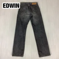 EDWIN 503 S エドウィン ブラックデニム デニムパンツ ジーパン W29 L33 黒 革パッチ 総丈112cm ウエスト77cm 股上26cm 股下86.5cm ワタリ26cm 裾幅21.5cm【古着】