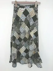 ◇ MOUSSY マウジー 総柄 バックゴム ロング フレア スカート サイズ1 グレー ブラック マルチ レディース P  【1308160080993】