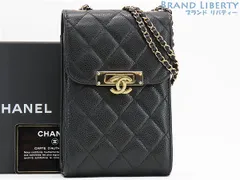 【レア超美品】シャネル　CHANEL　マトラッセ　キャビスキン　フォンケース　フォンポーチ　チェーン ショルダーポーチ　ポシェット　iPhoneケース スマートフォンケース　ブラック ゴールド金具　A84051