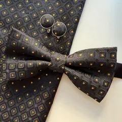 ⑤-4 蝶ネクタイ　ポケットチーフ　カフス3点セット