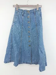 ◇ Mila Owen ミラ オーウェン シンプル フロントボタン 膝下丈 フレア スカート サイズ0 インディゴ レディース P  【1308160083864】