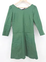 ◇ NATURAL BEAUTY BASIC シンプル バックリボン 長袖 ミニ ワンピース サイズS グリーン系 ブラック レディース P  【1308160083673】
