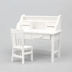 2点せット ミニチュア家具 1/6スケール ドレッサー 椅子 イス 白 ホワイト ミニ 家具 ドールハウス 撮影用 バービー人形サイズ フィギュア 小物 雑貨 おもちゃ 装飾用 t9604