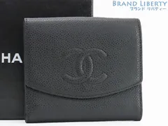 【外超美品】シャネル　CHANEL　ヴィンテージ　ココマーク　キャビアスキン　Wホック財布　両面財布　コンパクト財布　ブラック　グレインドカーフスキン　A13496