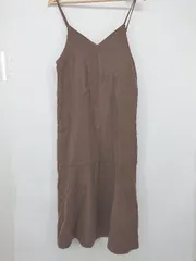 ◇ Discoat ディスコート Vネック シンプル 膝下丈 キャミソールワンピース サイズF ダークブラウン系 レディース P  【1308160084670】