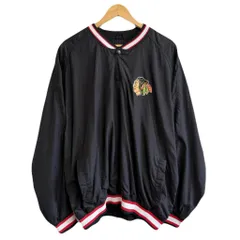 STARTER スターター プルオーバー Ｖネック BLACKHAWKS ブラックホークス ナイロンジャケット ポケット付き 黒 ブラック XLサイズ No.H083のサムネイル