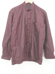 ◇ ARTEMODENA UOMO ヘリンボーン スタンドカラー 長袖 シャツ サイズM バーガンディ系 ブラック メンズ P  【1308160088333】