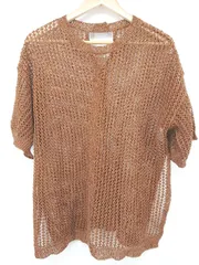 ◇ LOWRYS FARM ローリーズファーム メッシュ サイドスリット 半袖 ニット カットソー サイズF ブラウン レディース P  【1308160087909】