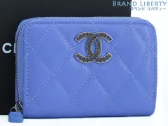 【激レア新古品】シャネル　CHANEL　マトラッセ　ココマーク　キャビアスキン　クラシック　ジップ コインパース　コインケース　カードケース　小銭入れ　コンパクト財布　ブルー シルバー金具　AP3830