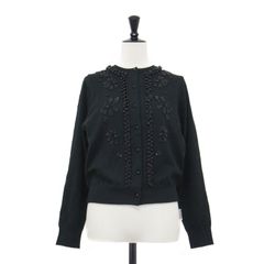 1684 美品 ANAYI 立体フラワーレースVネックカーディガン ブラック