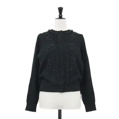 MIHOKO SAITO ミホコ サイトウ カーディガン ブラック 黒 サイズ:FREE | 25秋冬 ビーズ ニット カーディガン | 長袖 コンパクト クルーネック フラワーモチーフ 手刺繍 | トップス セーター【レディース】【中古】