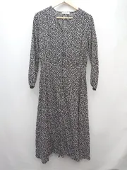 ◇ Samansa Mos2 blue サマンサモスモス ブルー 花柄 ガーリー 長袖 ロング ワンピース サイズF ブラック系 レディース P  【1308240002112】