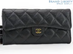 【超美品】シャネル　CHANEL　マトラッセ　ココマーク　キャビアスキン　クラシック ロング フラップウォレット　二つ折り長財布　ブラック ゴールド金具　グレインドカーフスキン　AP0241 A80758
