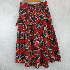 スカート レディース 紐付き ロングスカート 絵柄 ボタンあり サイズ表記なし レッド系〇◇
