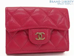 【美品】シャネル　CHANEL　マトラッセ　ココマーク　キャビアスキン　クラシック スモール フラップ ウォレット　ミニウォレット　三つ折り財布　コンパクト財布　レッド ダークピンク ゴールド金具　グレインドカーフスキン　AP0230 A84401