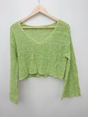 ◇ LOWRYS FARM ローリーズファーム コットン ニット 透かし編み 長袖 セーター サイズF グリーン レディース P  【1308240004215】