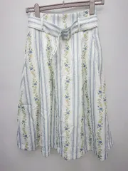 ◇ ◎ dazzlin ベルト付き ストライプ 花柄 フラワー 膝丈 フレア スカート サイズS ホワイト ブルー マルチ レディース P  【1308240004192】