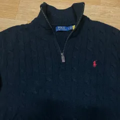 POLO RALPH LAUREN(ポロラルフローレン) 新モデル ケーブルニット ハーフジップ ブラック Lサイズ(105サイズ)