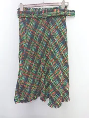 ◇ ◎ ZARA WOMAN ツイード 膝下丈 フレア スカート サイズEUR S USA S MEX 26 ネイビー イエロー マルチ レディース P  【1308240010032】
